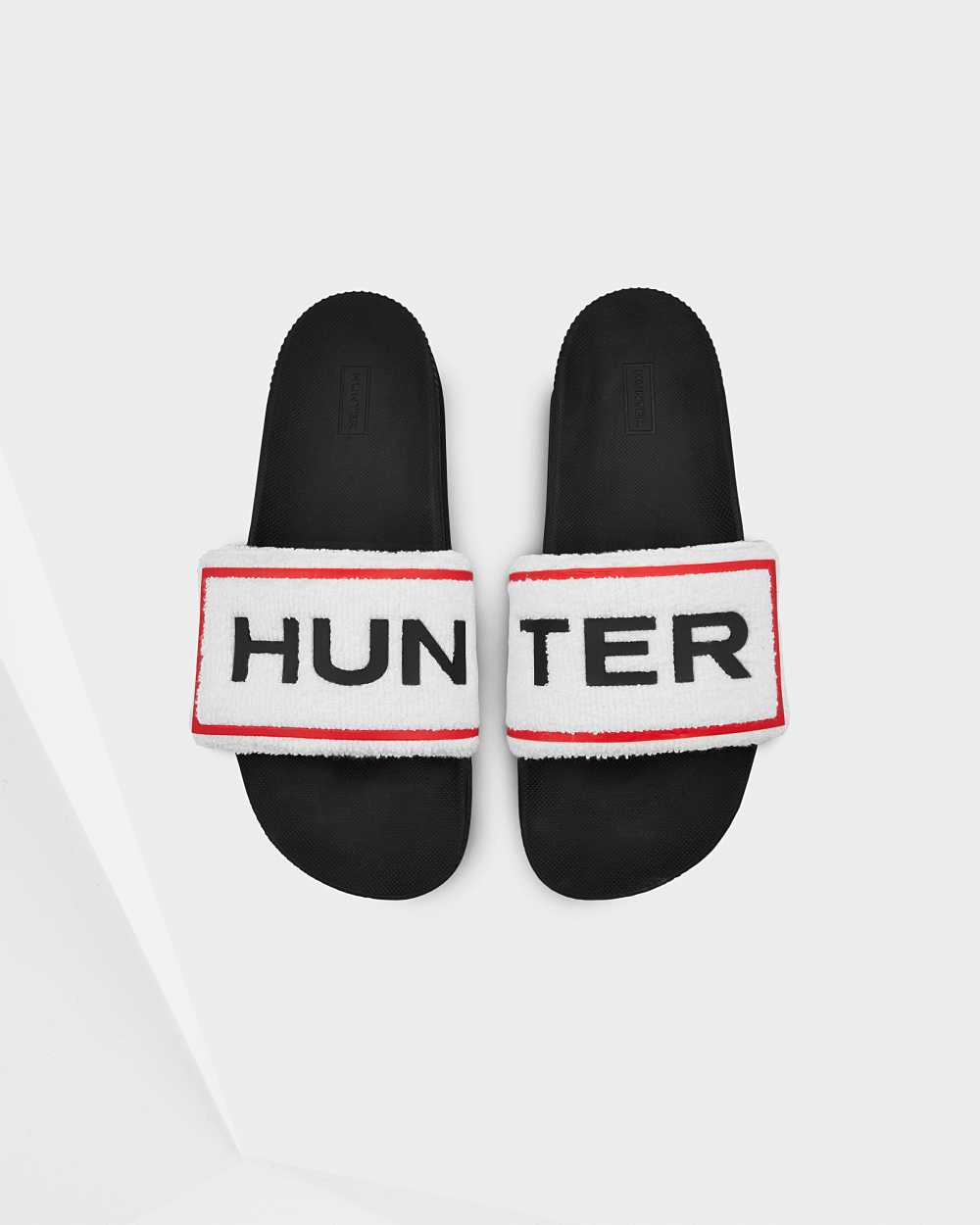 Hunter Men's Original Terry Towelling Logo Adjustable Slides White,TFPX41697